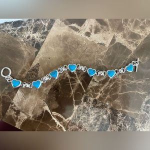 Sterling Silver Turquoise heart link bracelet .925